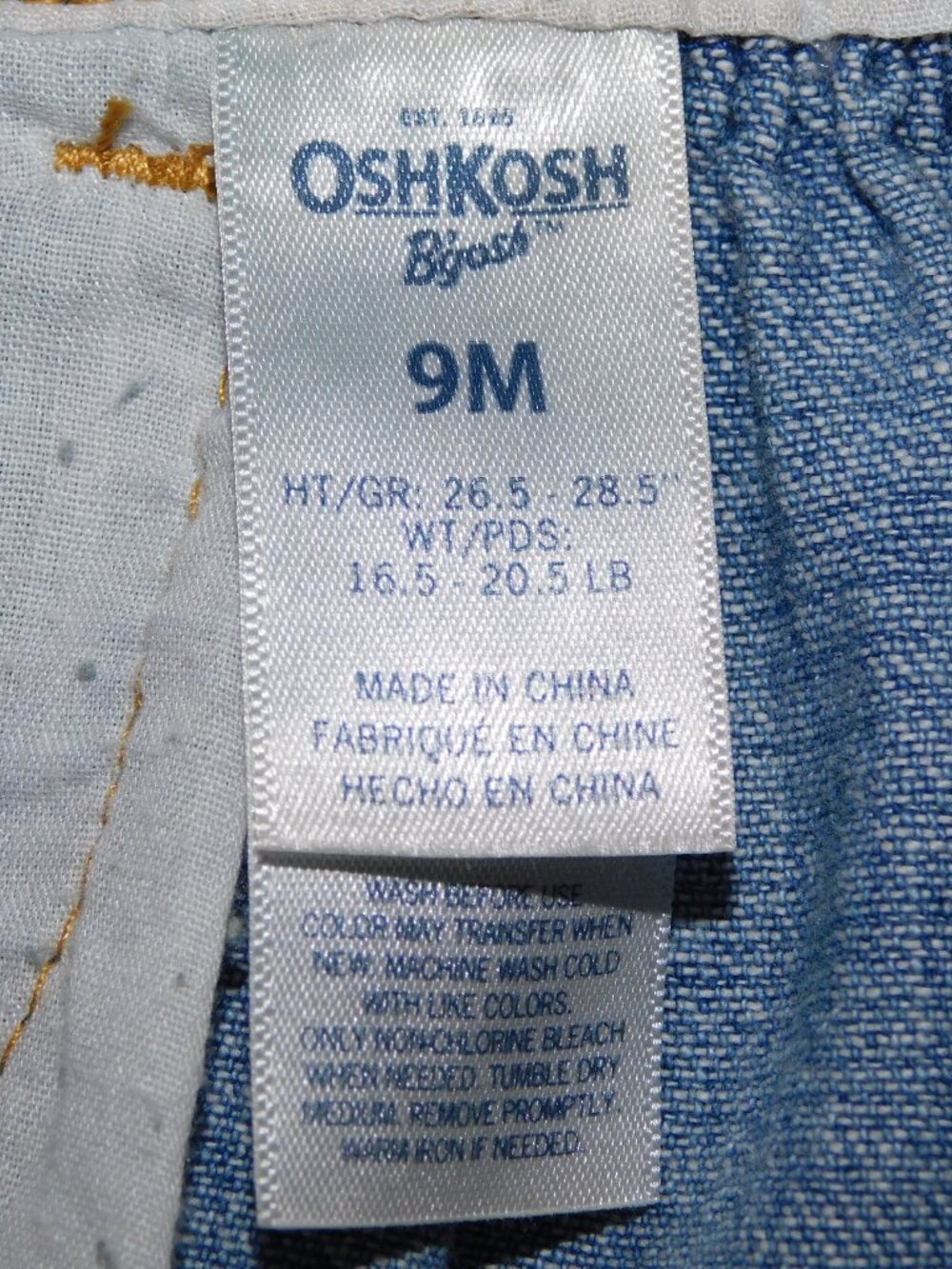 Oshkosh B'Gosh Baby Girl 9M Blue Denim Jean overall dress 9 Months Bow - Picture 3 of 5